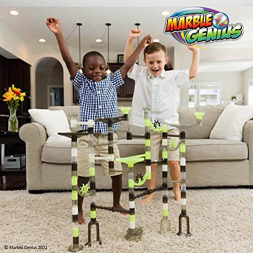 Marble Genius Marble Run Starter Set STEM Toy for Kids Ages 4-12 - 130 Complete Pieces (80 Translucent Marbulous Pieces and 50 Glass Marbles), Construction Building Block Toys, Theme (Space)